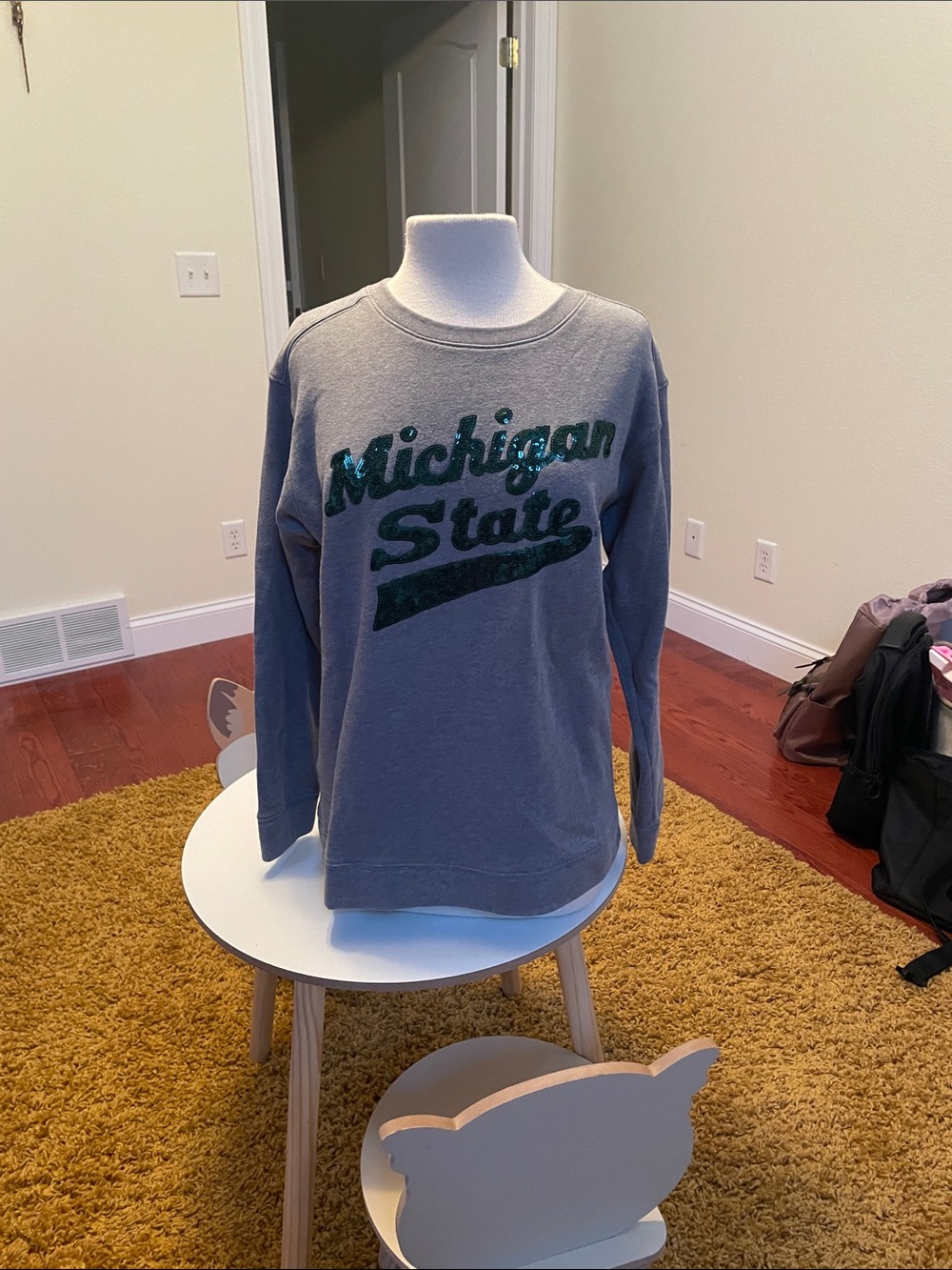 PINK Victoria's Secret Gray Crewneck with Green Michigan State Script